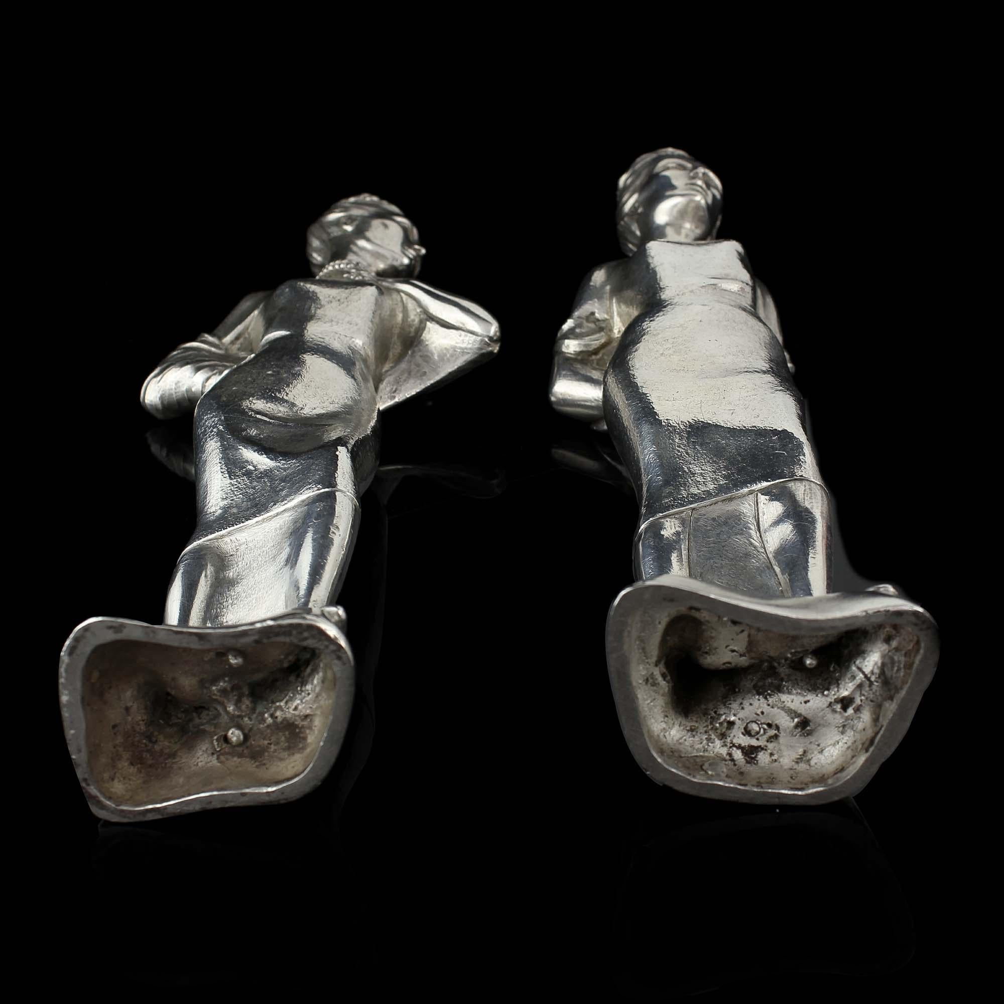 Mid-20th Century Vintage Sterling Silver Pair of Candlesticks in the Shape of a Two Ladies For Sale