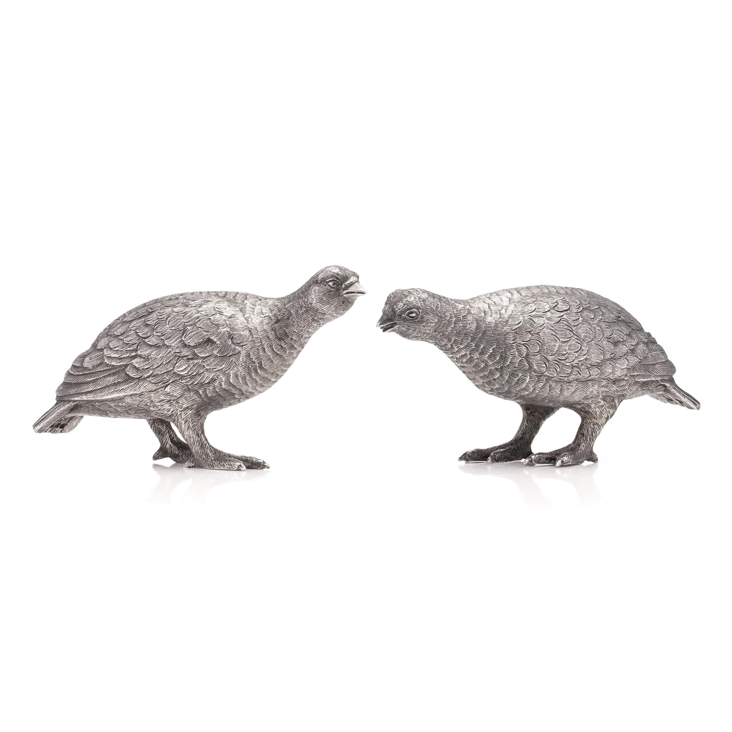Vintage sterling silver pair of grouse bird models, London, 1966 For Sale 5