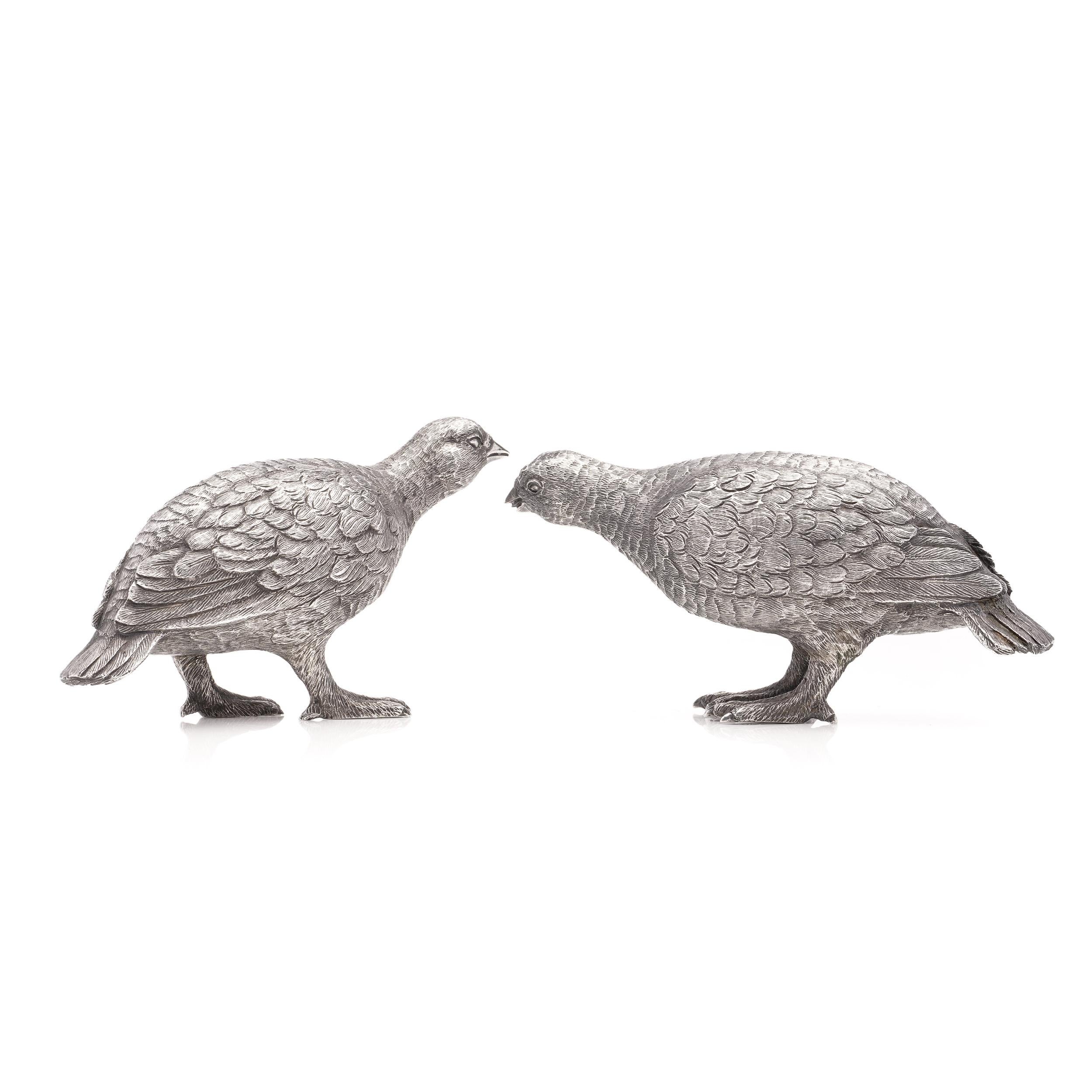 Vintage sterling silver pair of grouse bird models, London, 1966 In Good Condition For Sale In Braintree, GB
