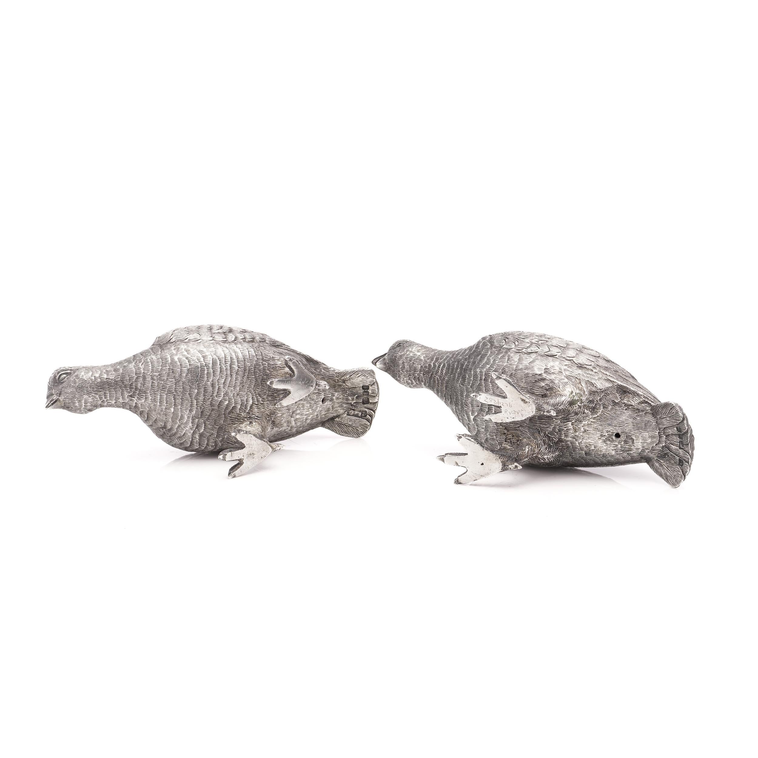 Vintage sterling silver pair of grouse bird models, London, 1966 For Sale 3