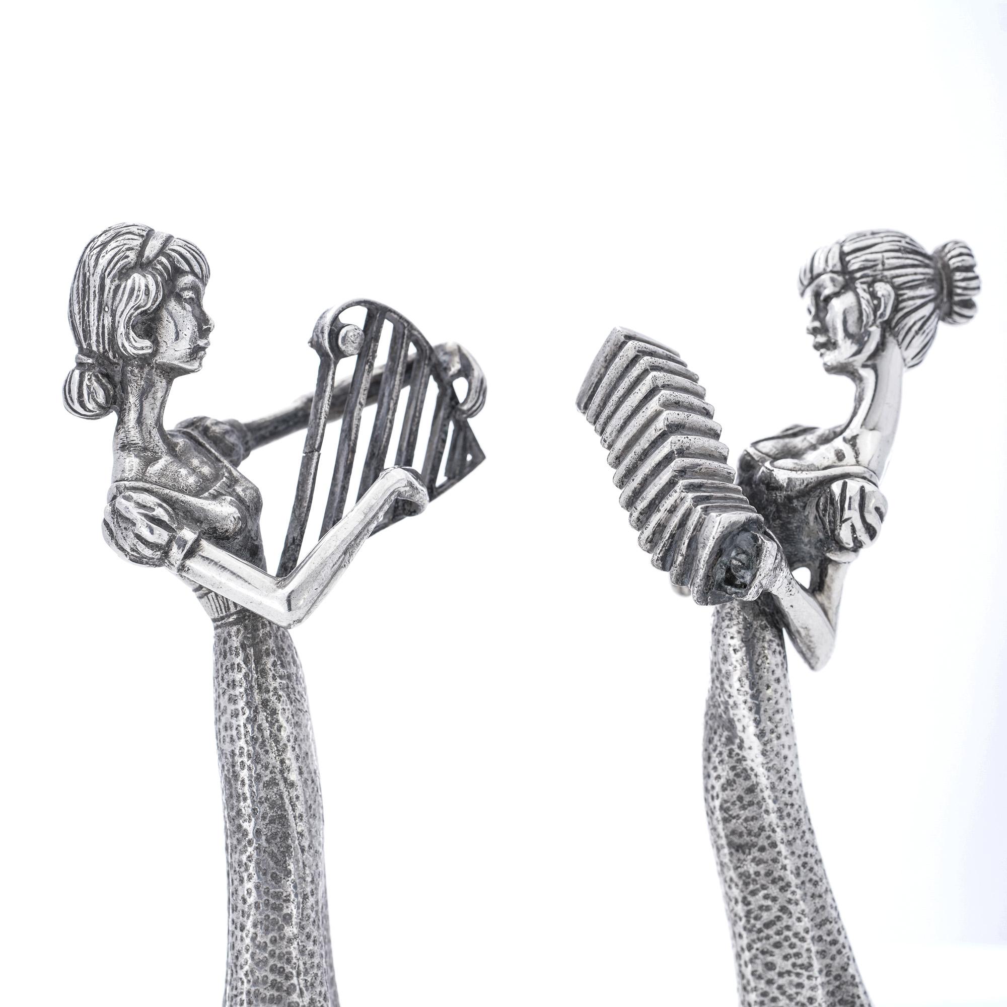 British Vintage Sterling Silver Pair of Lady Figurines by Mappin & Webb  For Sale