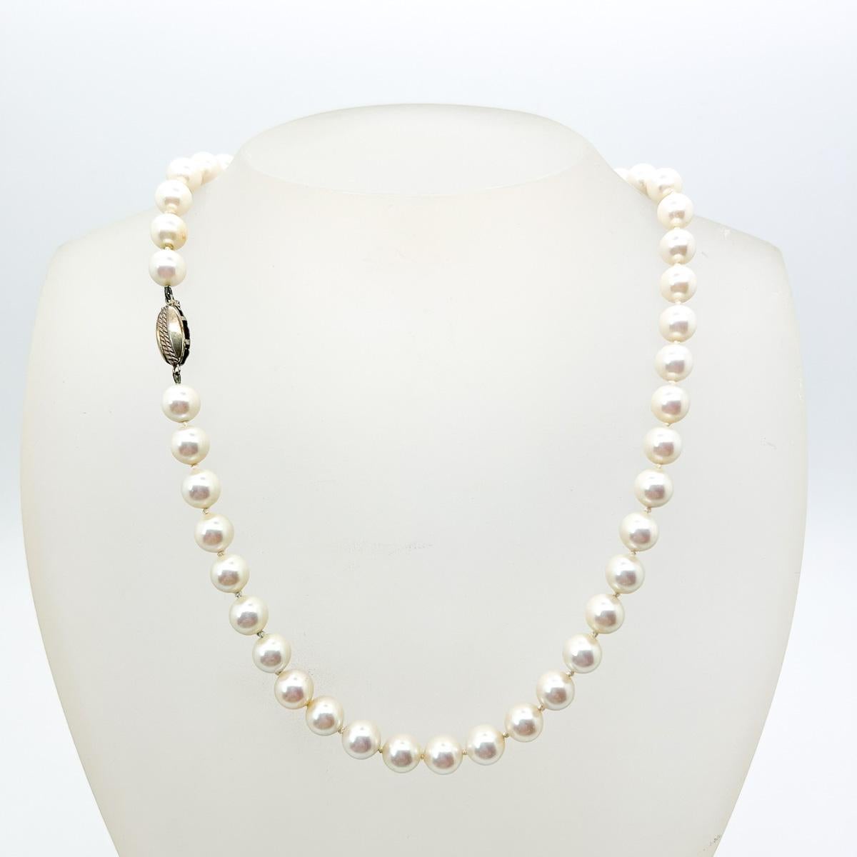 Vintage Sterling Silver Pearl Rope Necklace 1960s For Sale 1