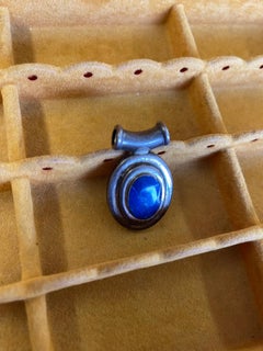 Vintage Sterling Silver Pendant with Oval Blue Cabochon Stone, Marked 925
