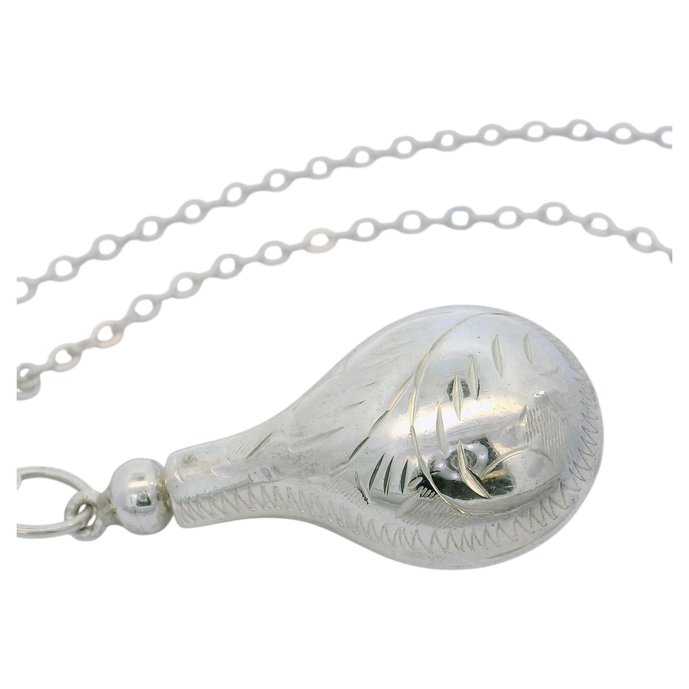 Collana vintage con ciondolo a forma di boccetta di profumo in argento sterling, catena da 29", con incisione 925
