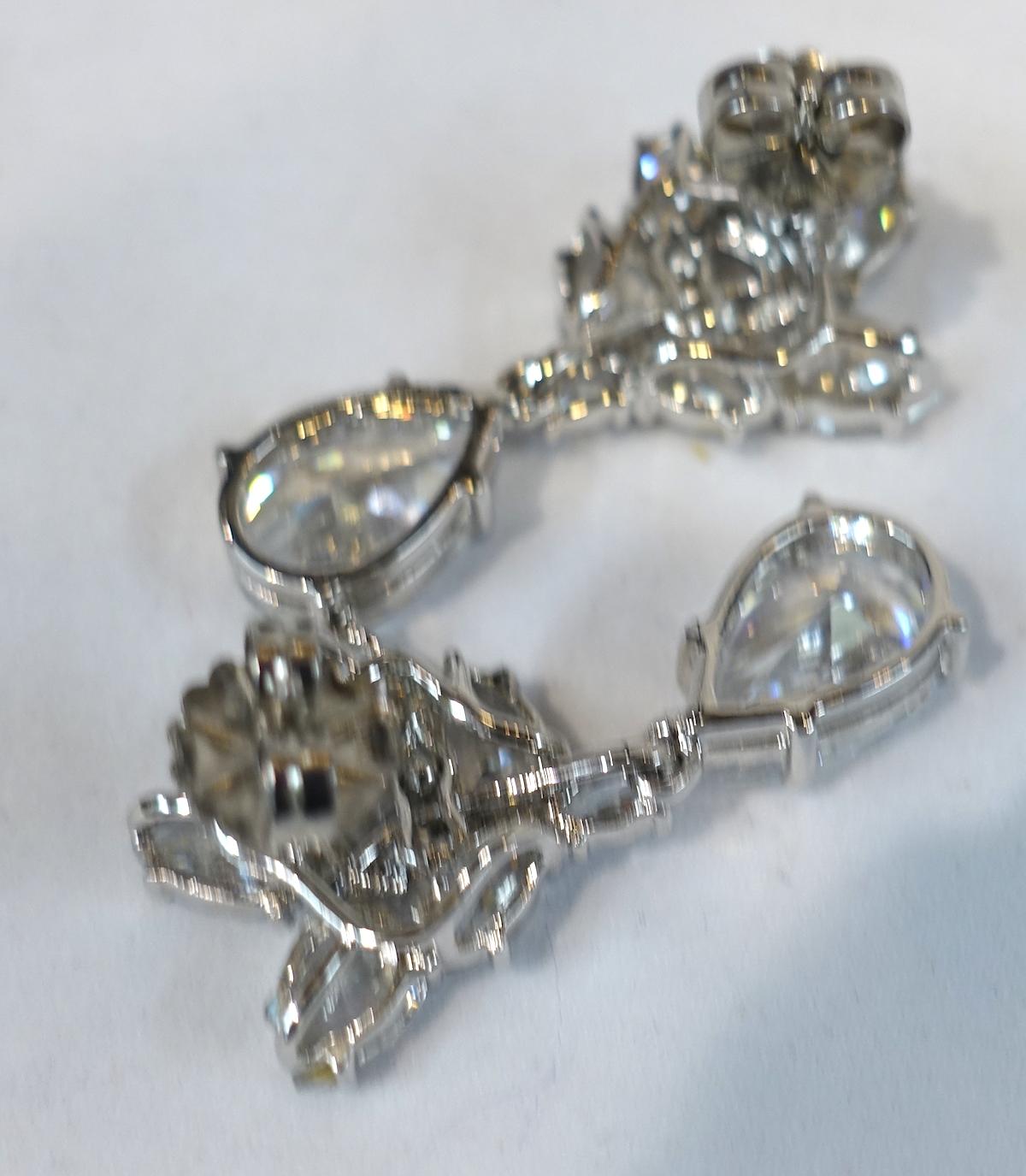 Women's Vintage Sterling Silver Pierced Crystal Drop Earrings For Sale