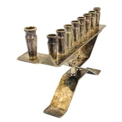 Vintage Sterling Silver Plated Machine Age Deco Angular Minimalist Duema Menorah