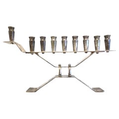 Vintage Sterling Silver Plated Machine Age Deco Angular Minimalist Duema Menorah