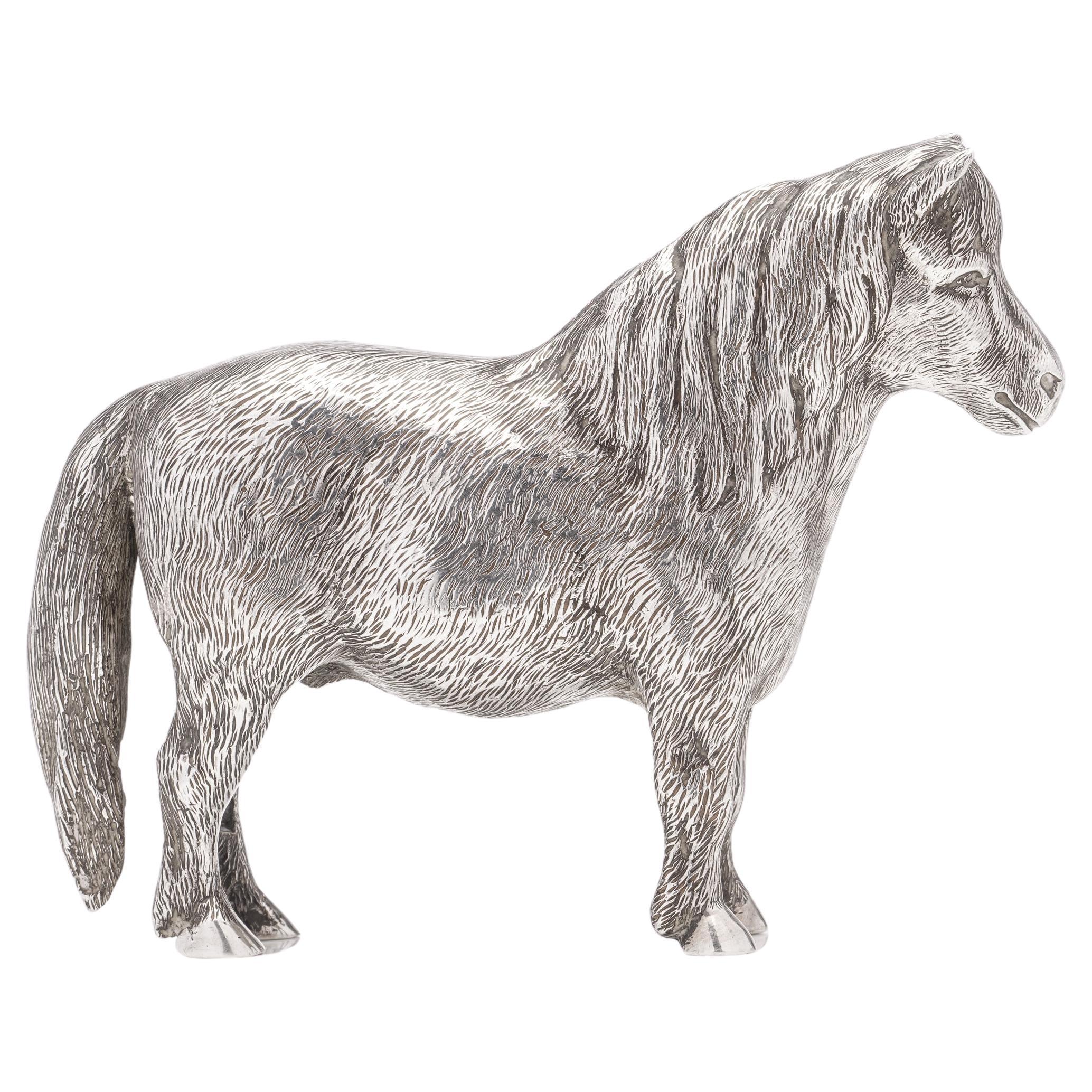 Vintage sterling silver pony figurine by Edward Barnard & Sons Ltd., 1975