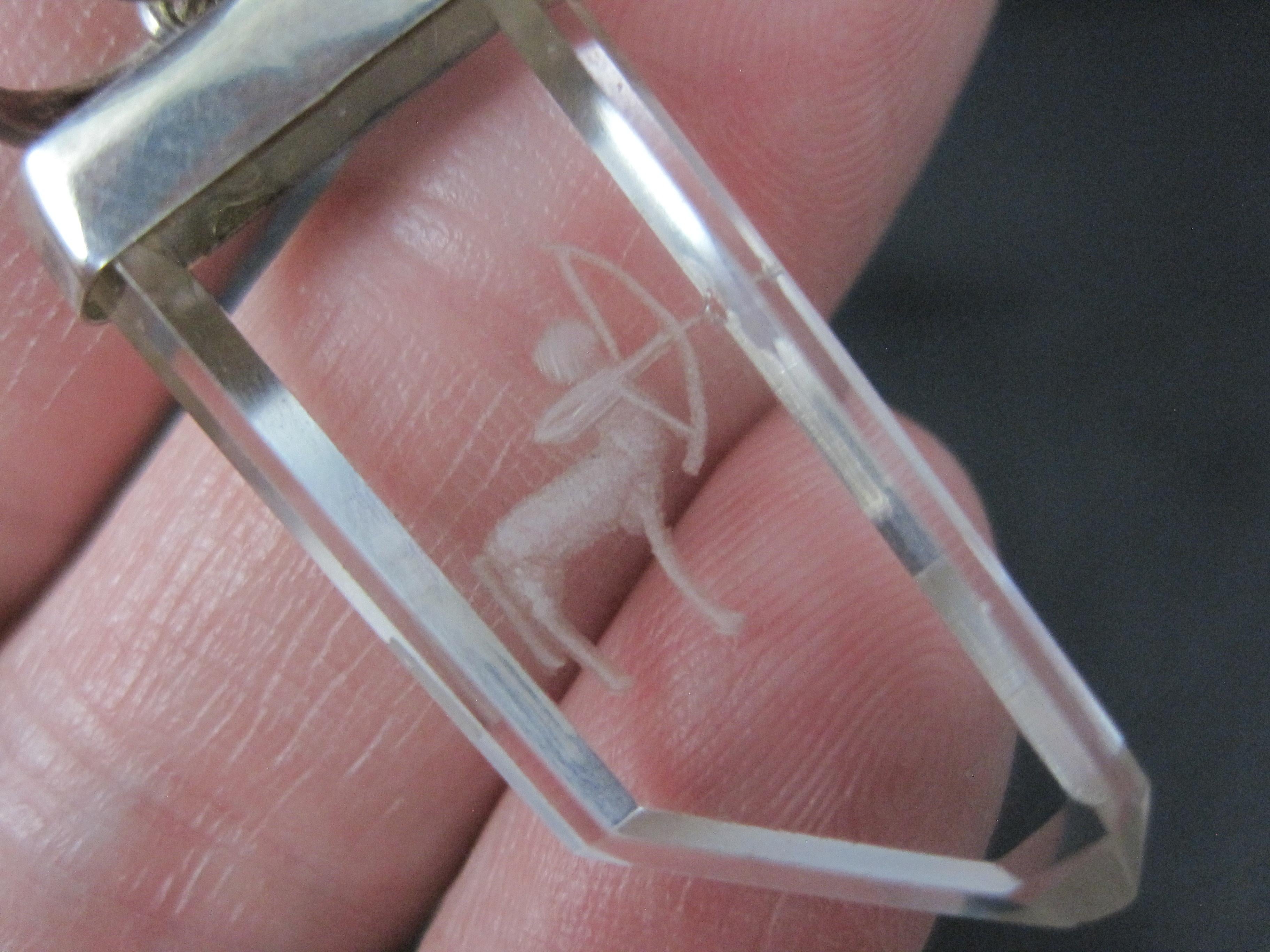 Vintage Sterling Silver Quartz Sagittarius Pendant Necklace For Sale 4
