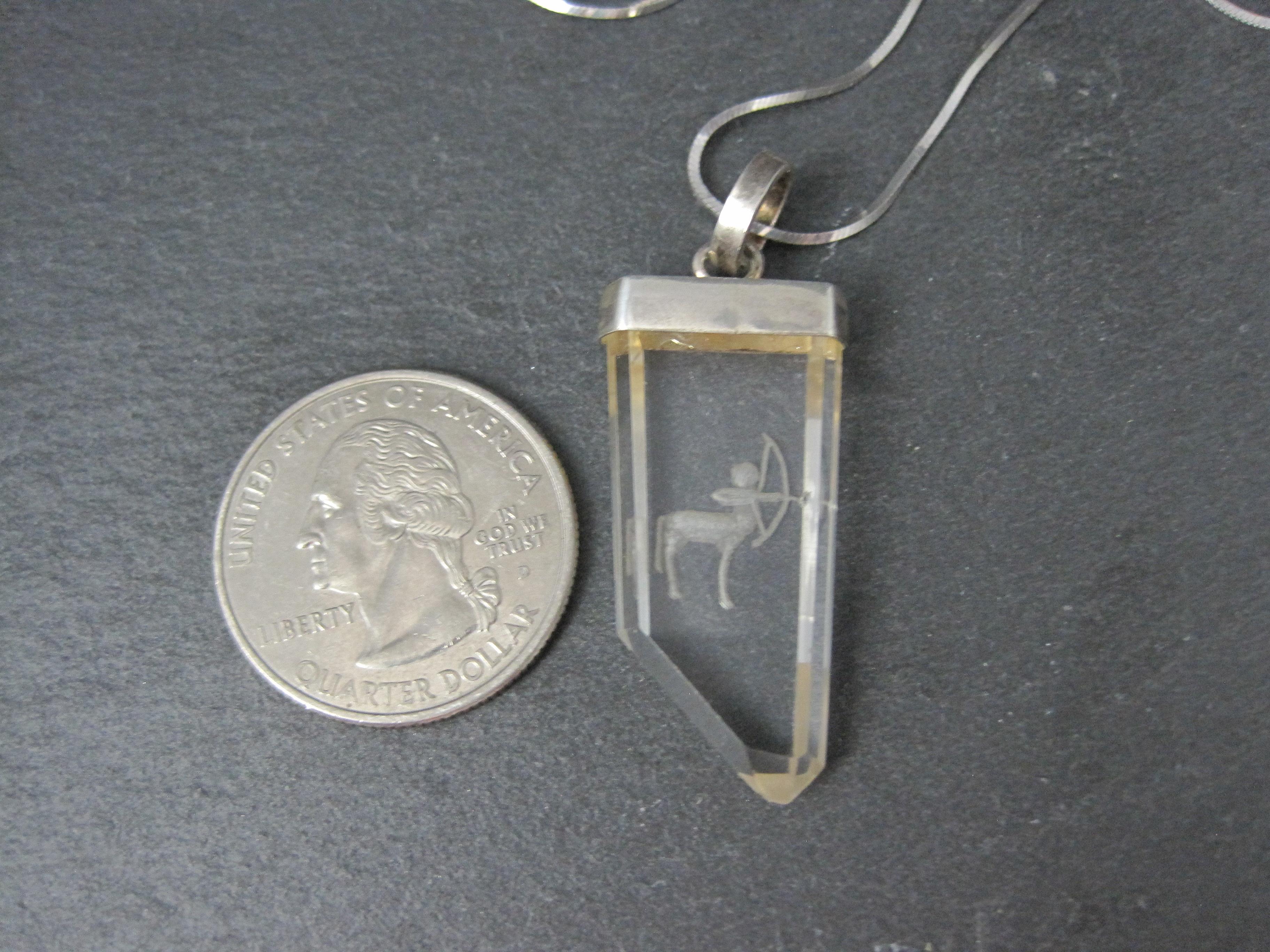 Vintage Sterling Silver Quartz Sagittarius Pendant Necklace For Sale 6