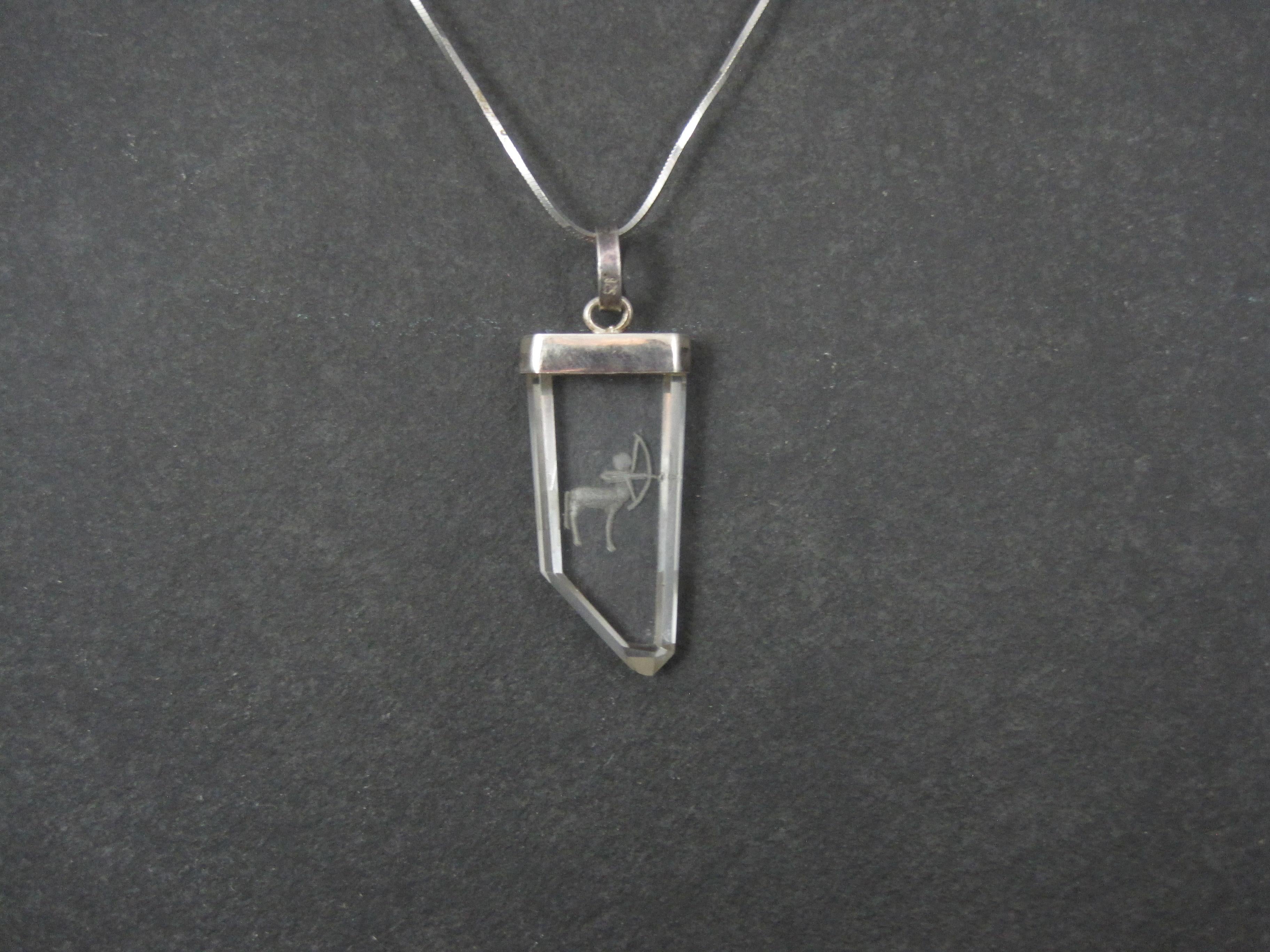 Art Nouveau Vintage Sterling Silver Quartz Sagittarius Pendant Necklace For Sale