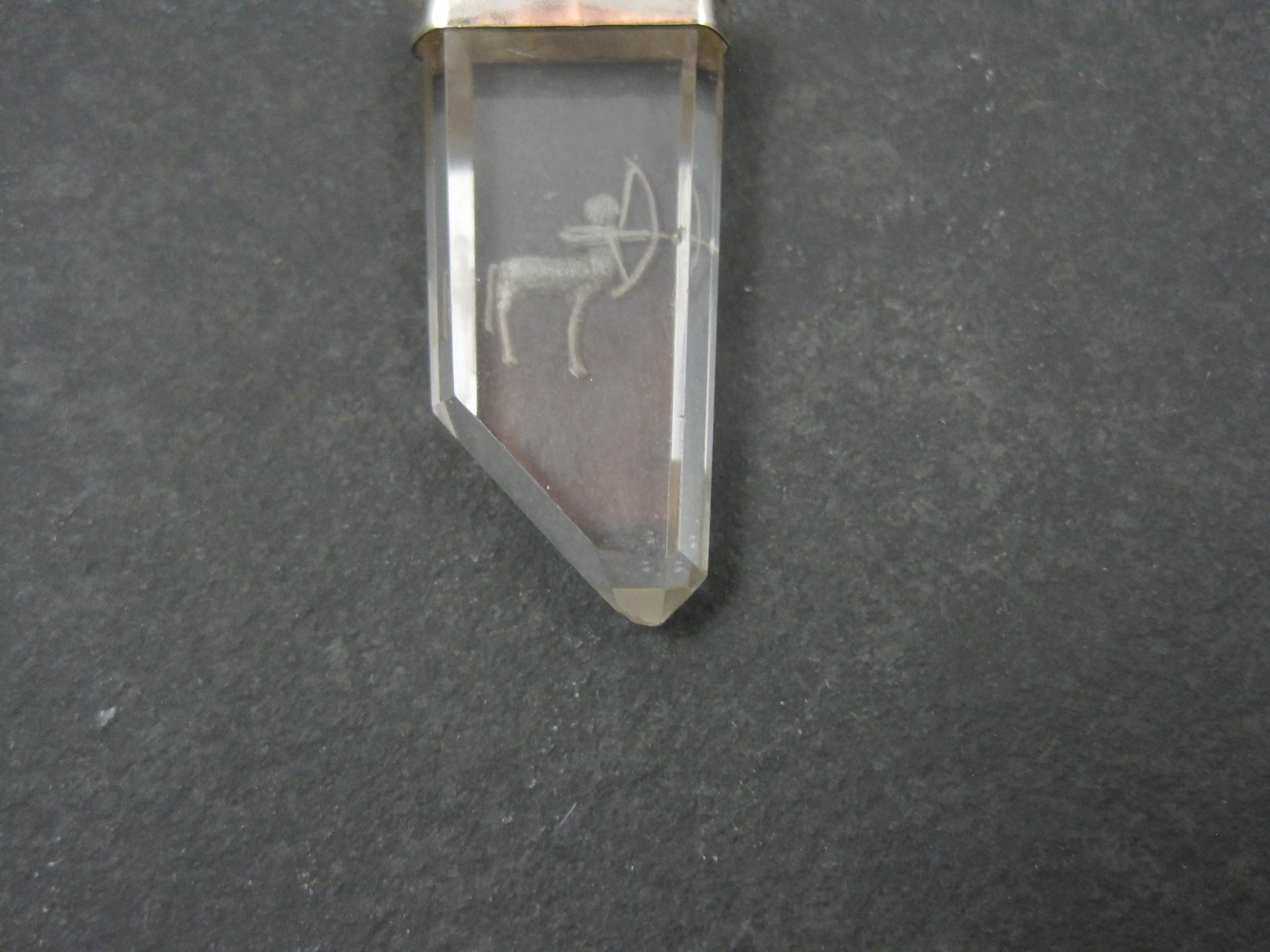 Mixed Cut Vintage Sterling Silver Quartz Sagittarius Pendant Necklace For Sale