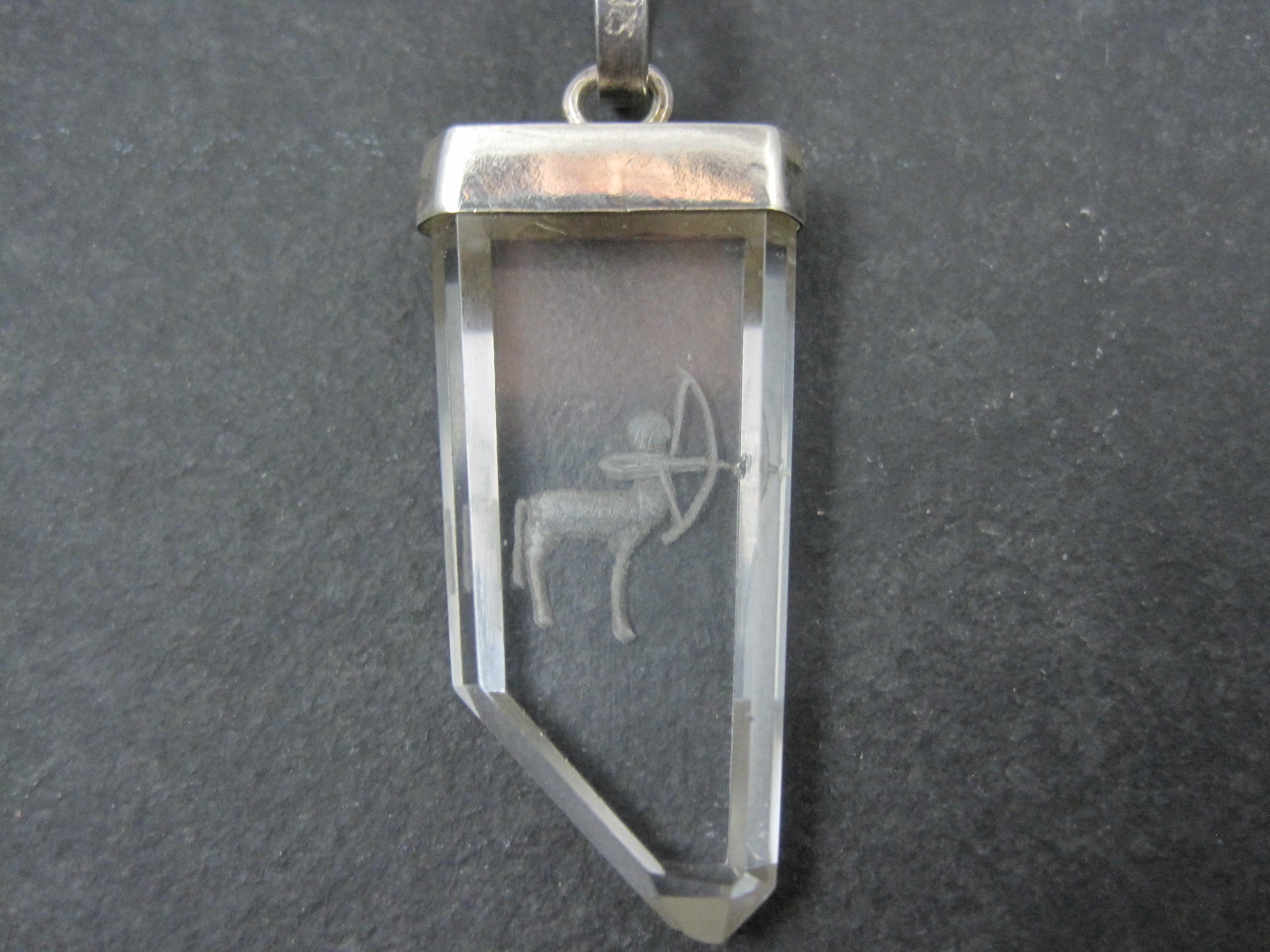 Vintage Sterling Silver Quartz Sagittarius Pendant Necklace In Excellent Condition For Sale In Webster, SD