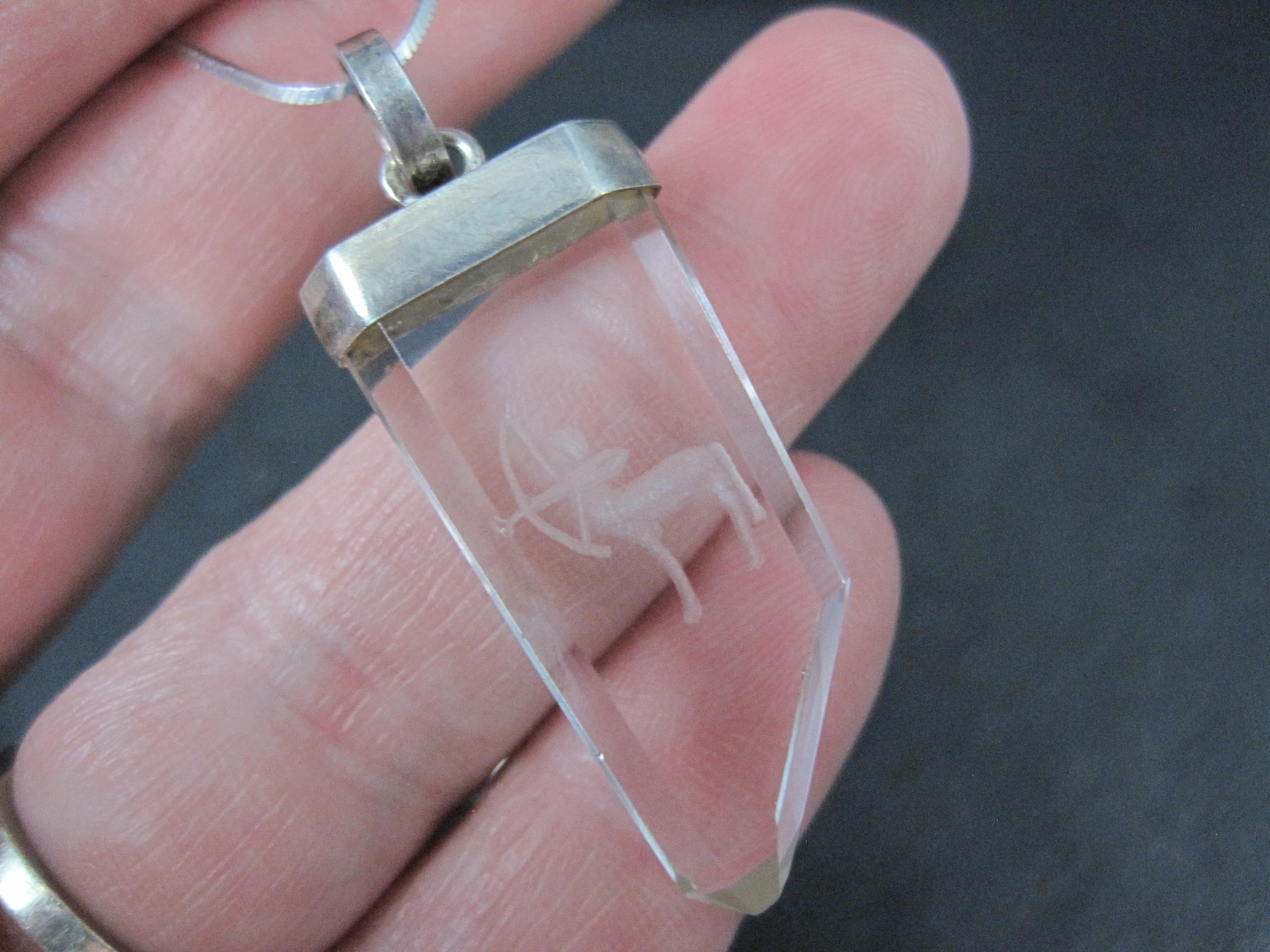Vintage Sterling Silver Quartz Sagittarius Pendant Necklace For Sale 1