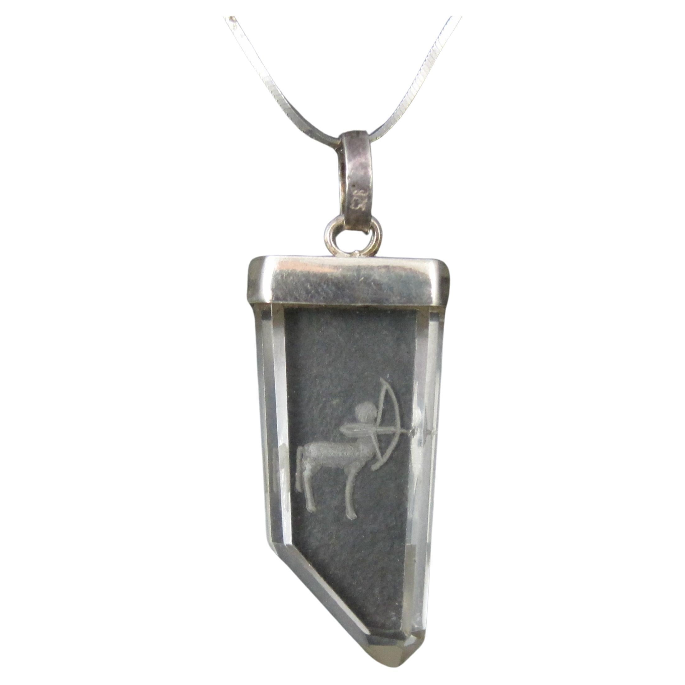 Vintage Sterling Silver Quartz Sagittarius Pendant Necklace
