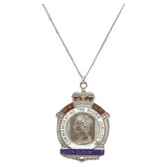 Retro Sterling Silver Queen Elizabeth Jubilee Pendant Necklace RAOB