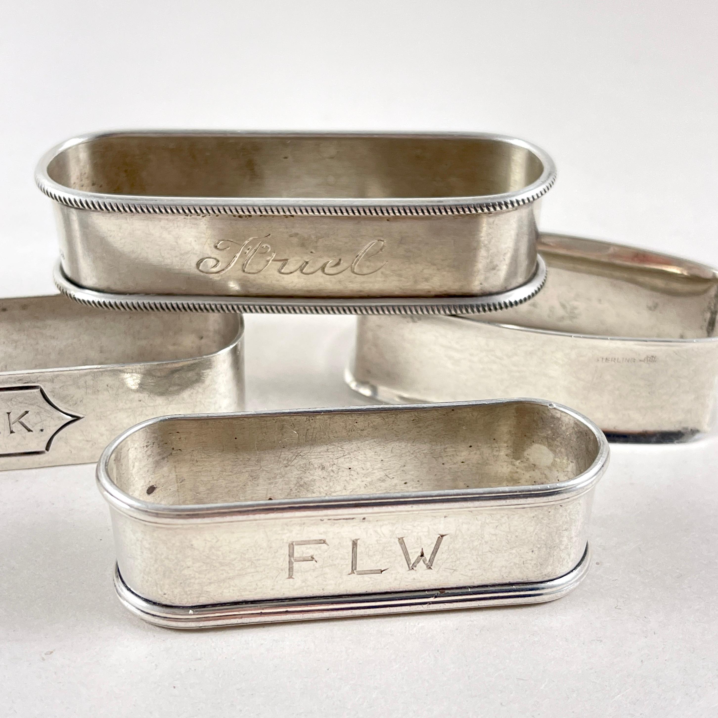 Metà XX secolo Portatovaglioli rettangolari in argento Sterling Estate, set misto di sei pezzi in vendita