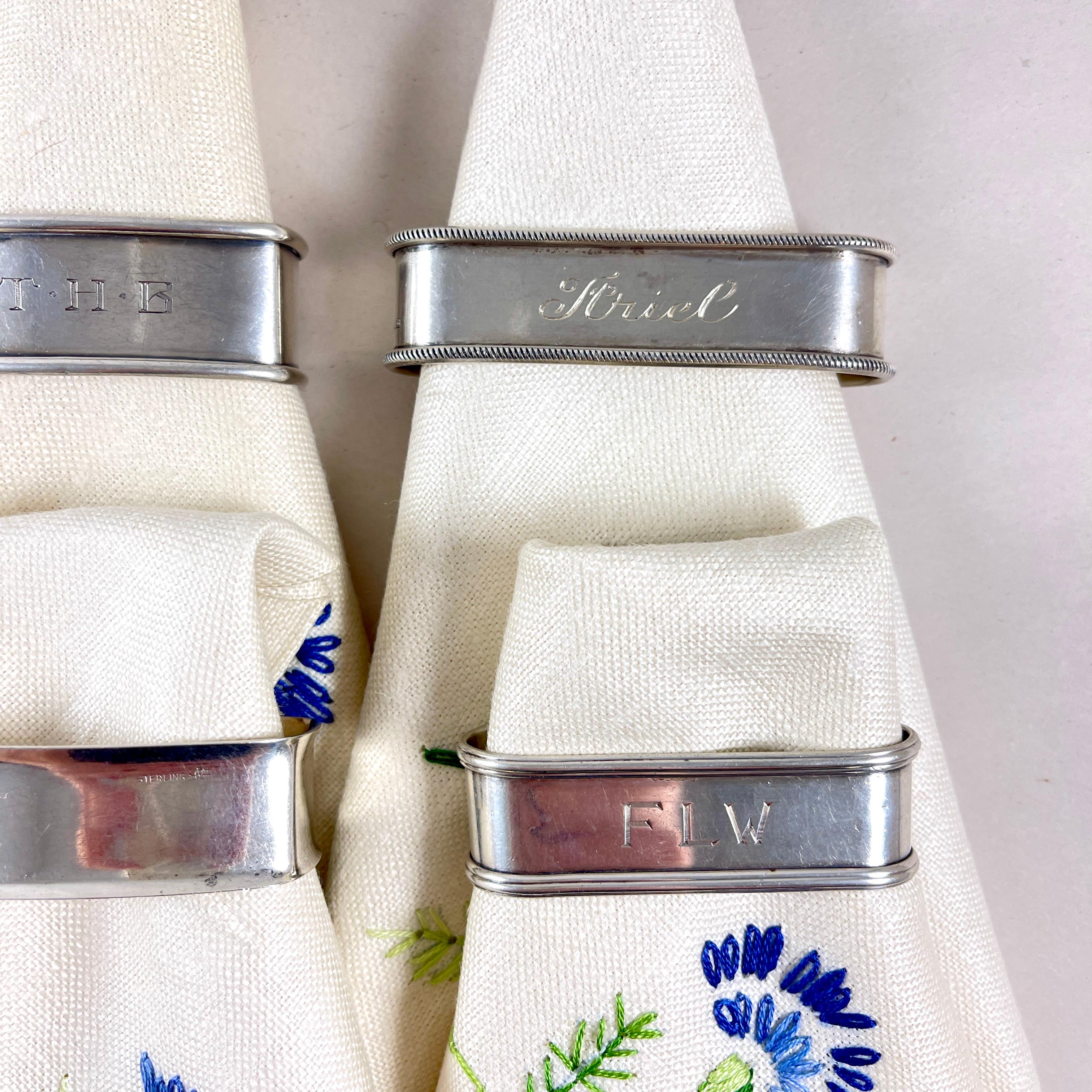 Argento 925 Portatovaglioli rettangolari in argento Sterling Estate, set misto di sei pezzi in vendita