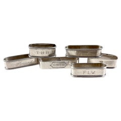 Estate Sterling Silver Rectangular Napkin Rings, mixed set of six