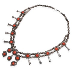 Vintage Sterling Silver Red Coral Squash Blossom Necklace