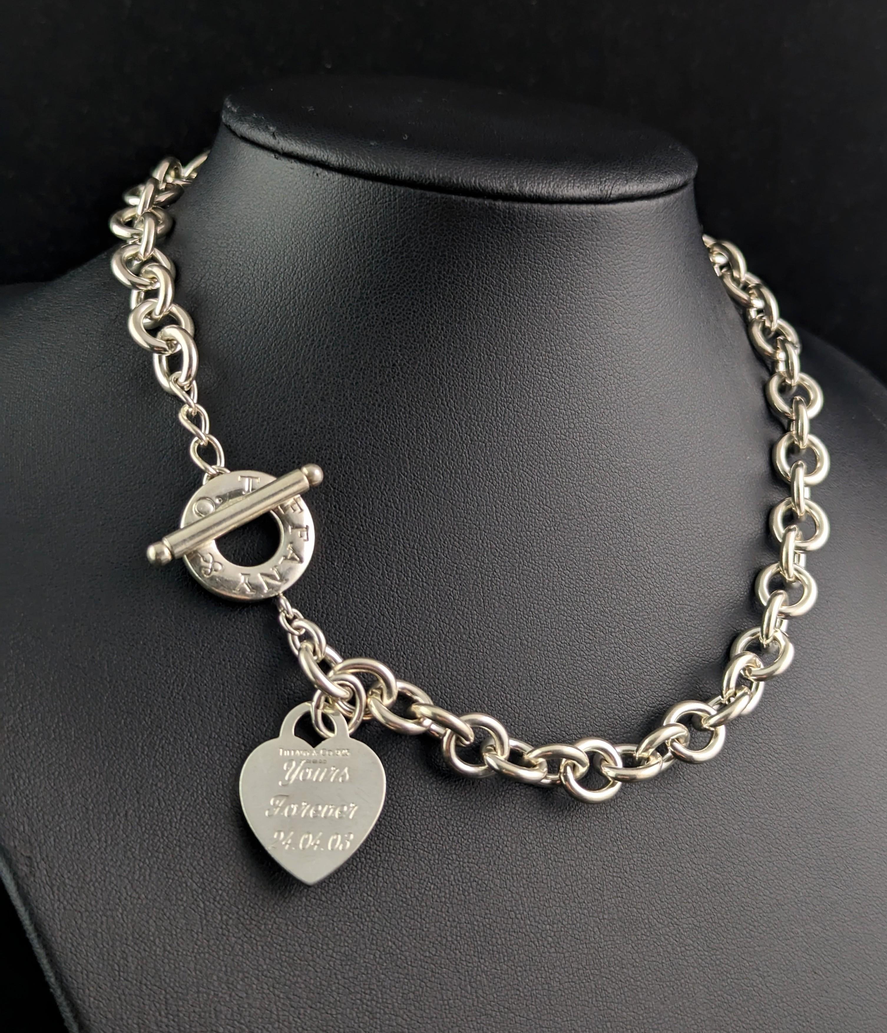 Collier vintage en argent sterling retour à Tiffany Heart tag Bon état - En vente à NEWARK, GB