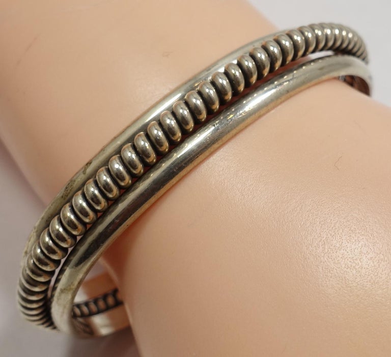Vintage Sterling Silver Ribbed Cuff Bracelet For Sale at 1stDibs