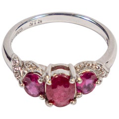Vintage Sterling Silver Ring with 3 Rubies