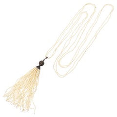 Vintage Sterling Silver Rose Cut Diamond Pearl Tassel Beaded Strand Necklace