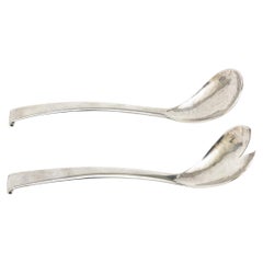 Vintage Sterling Silver Salad Servers, Hallmarked Modernist Design 1970's