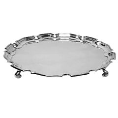 Vintage Sterling Silver Salver 1978 Round Chippendale Tray Platter Waiter