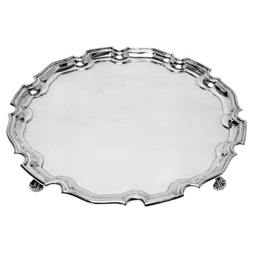 Vintage Sterling Silver Salver 1978 Round Chippendale Tray Platter Waiter