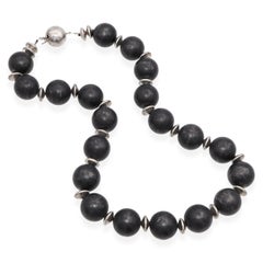 Vintage Sterling Silver Scandinavian Style Blackened Silver Beaded Necklace