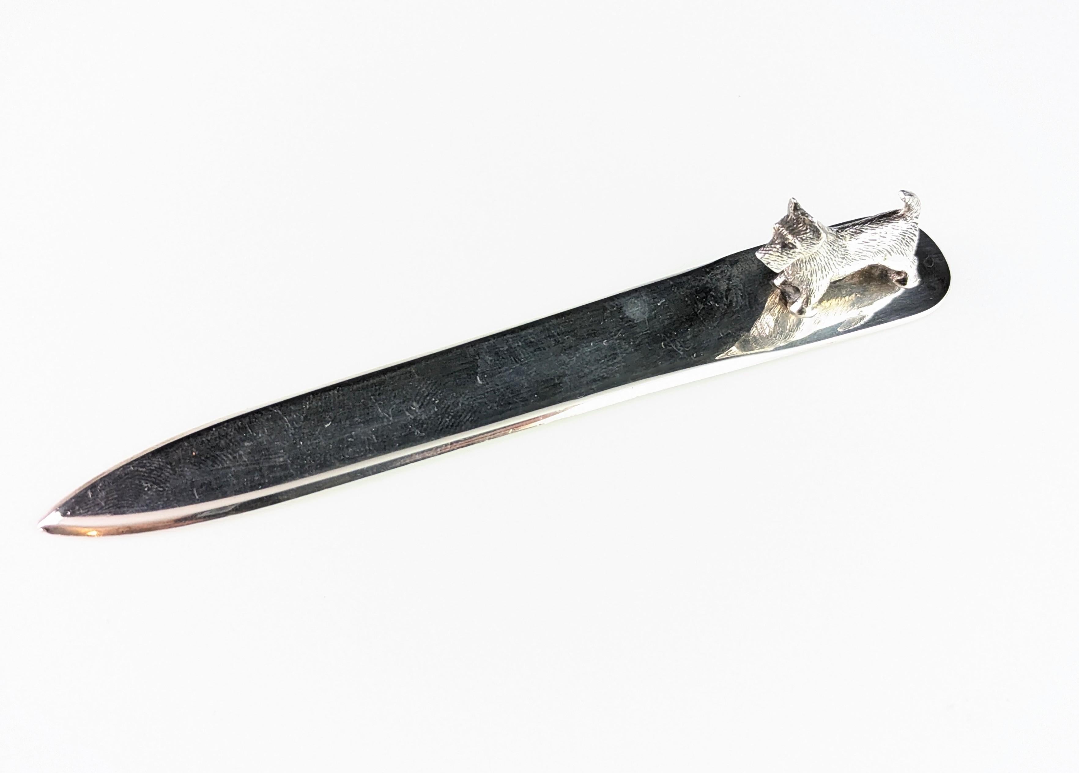 Vintage sterling silver scottie dog letter opener, Art Deco For Sale 4