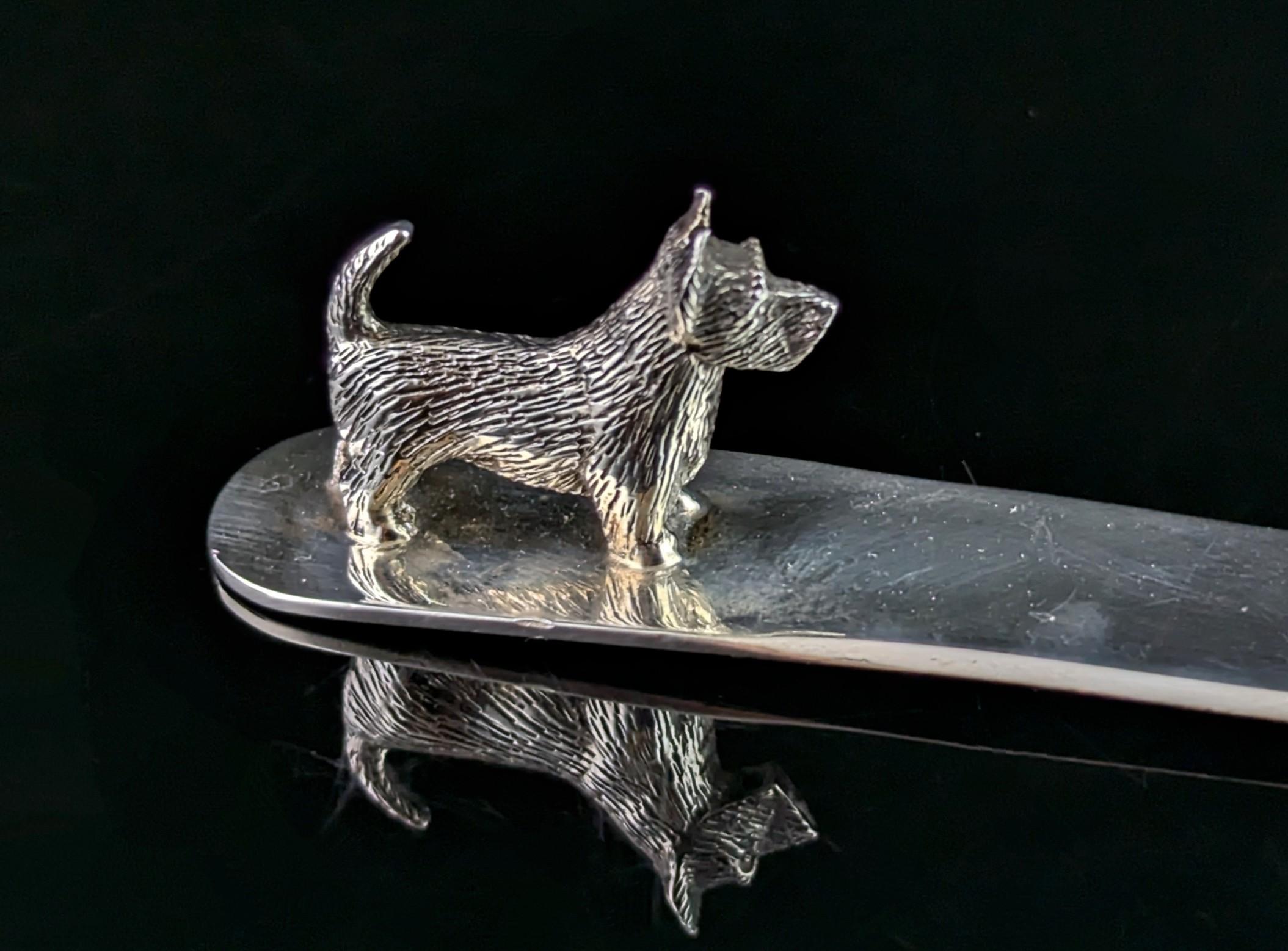 Vintage sterling silver scottie dog letter opener, Art Deco In Good Condition For Sale In NEWARK, GB
