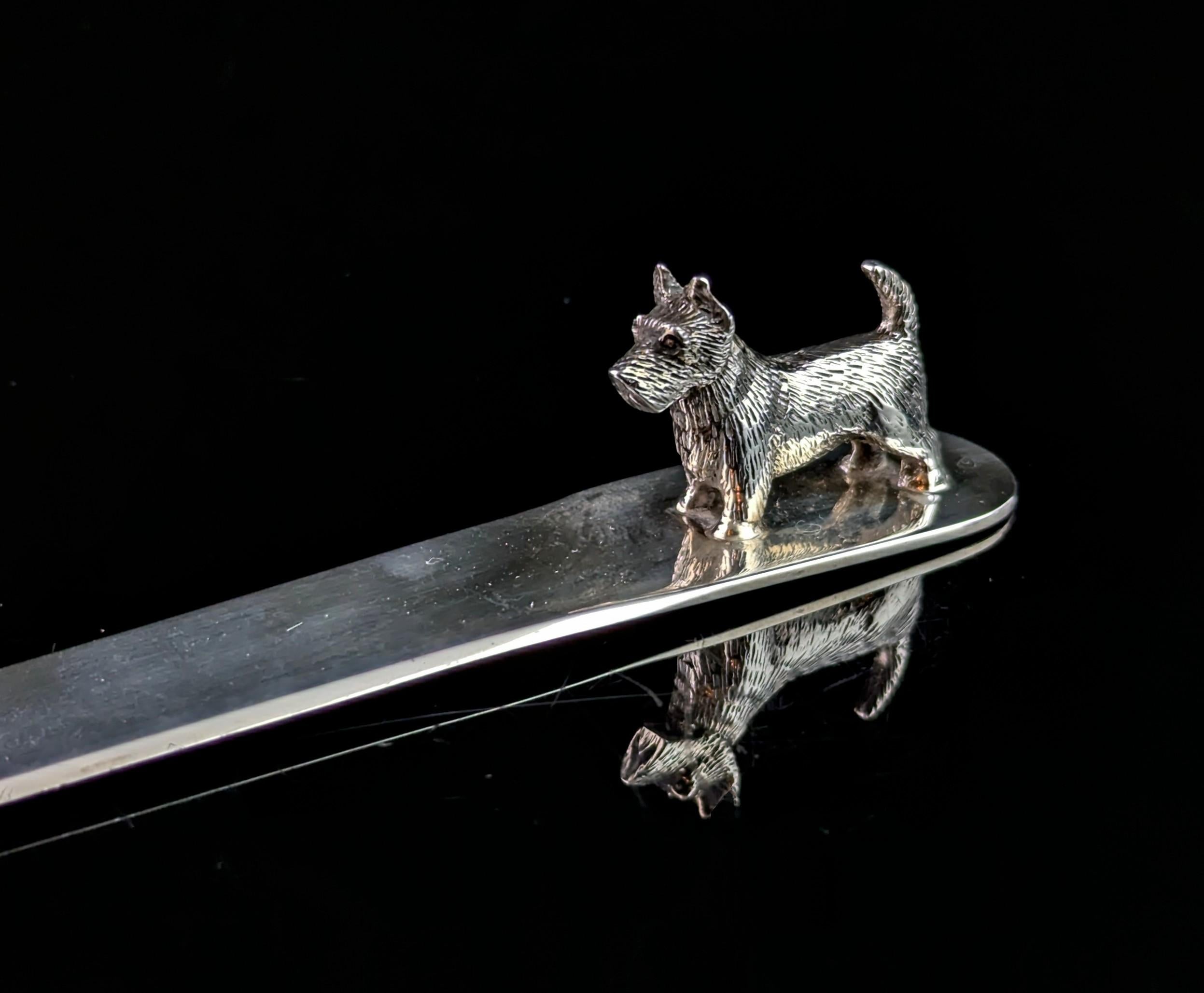 20th Century Vintage sterling silver scottie dog letter opener, Art Deco For Sale