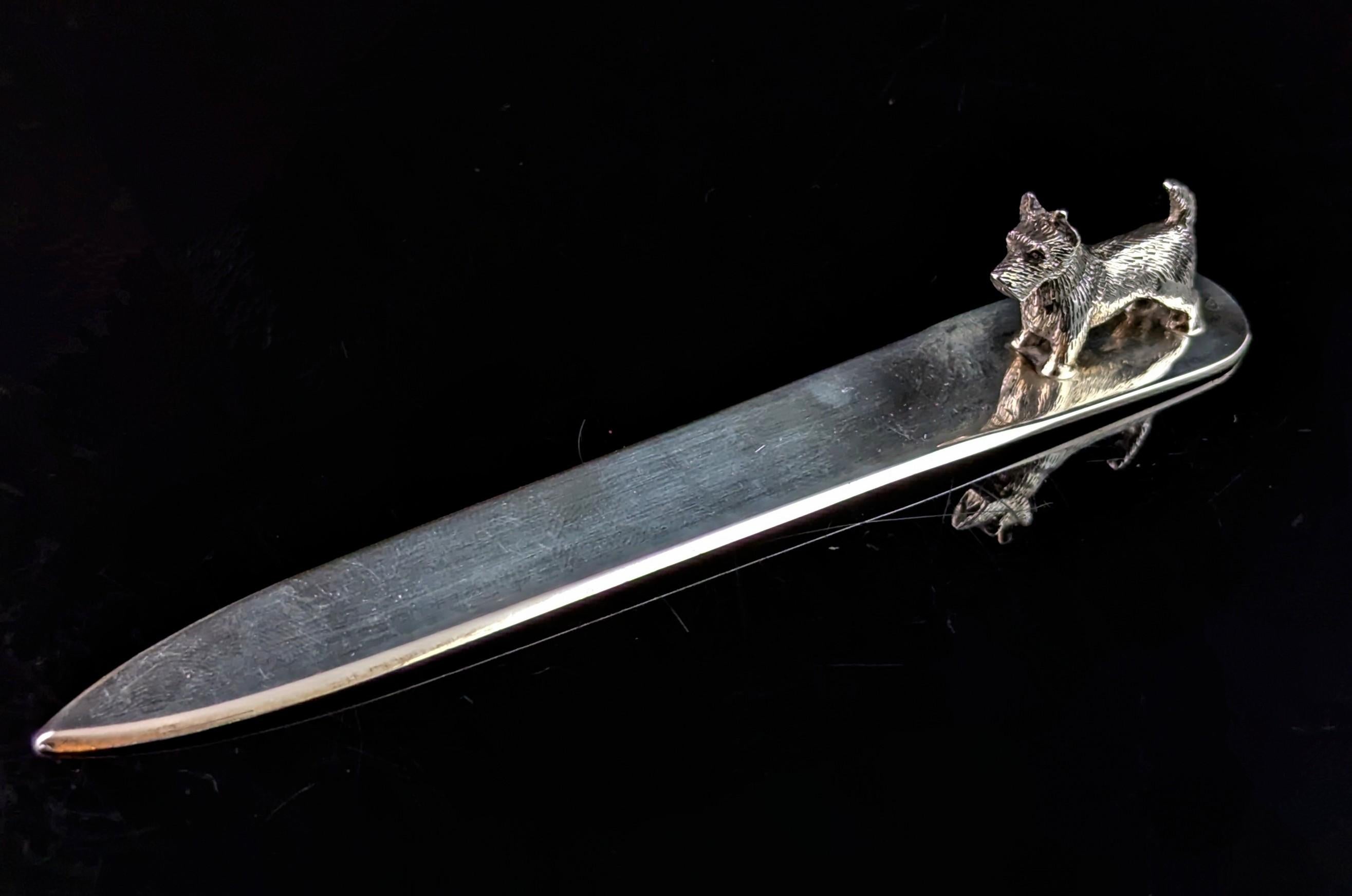 Sterling Silver Vintage sterling silver scottie dog letter opener, Art Deco For Sale