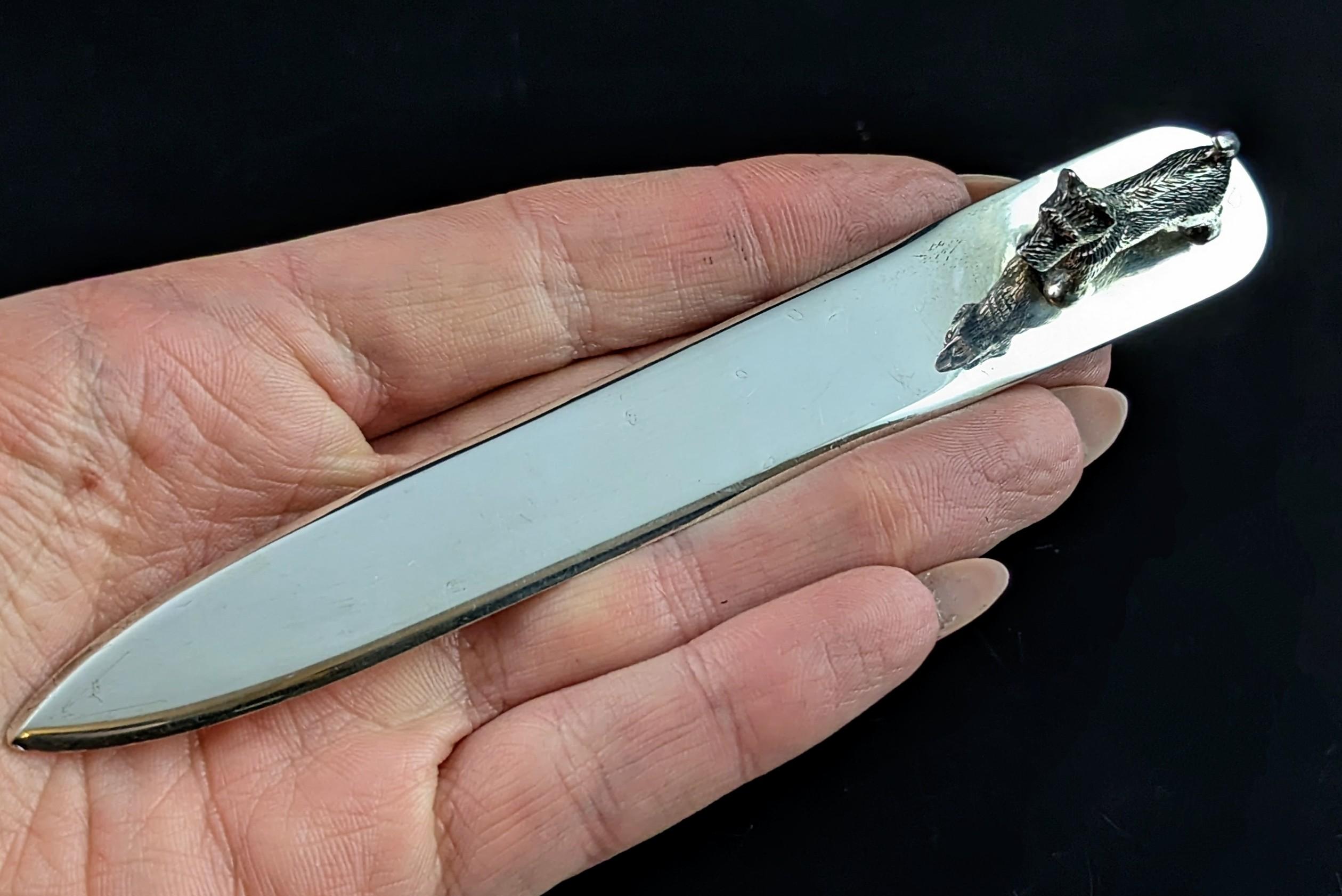 Vintage sterling silver scottie dog letter opener, Art Deco For Sale 1