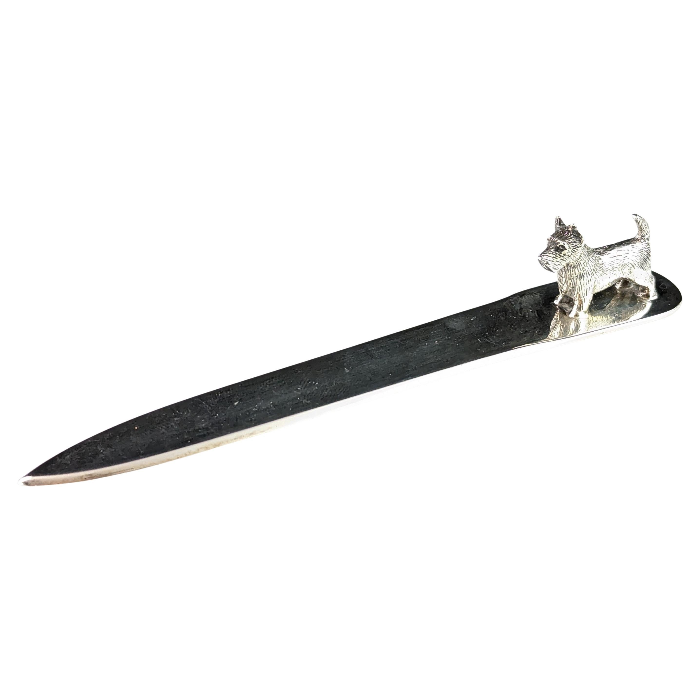 Vintage sterling silver scottie dog letter opener, Art Deco For Sale