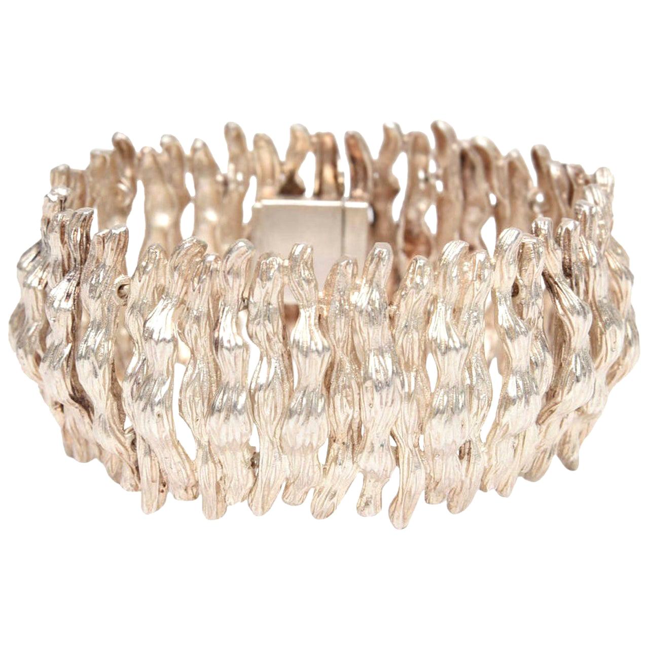 Vintage Sterling Silver Sculptural and Textural Cuff Bracelet