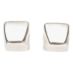 Vintage Sterling Silver Sculptural Clip On Earrings Pair Of 80's