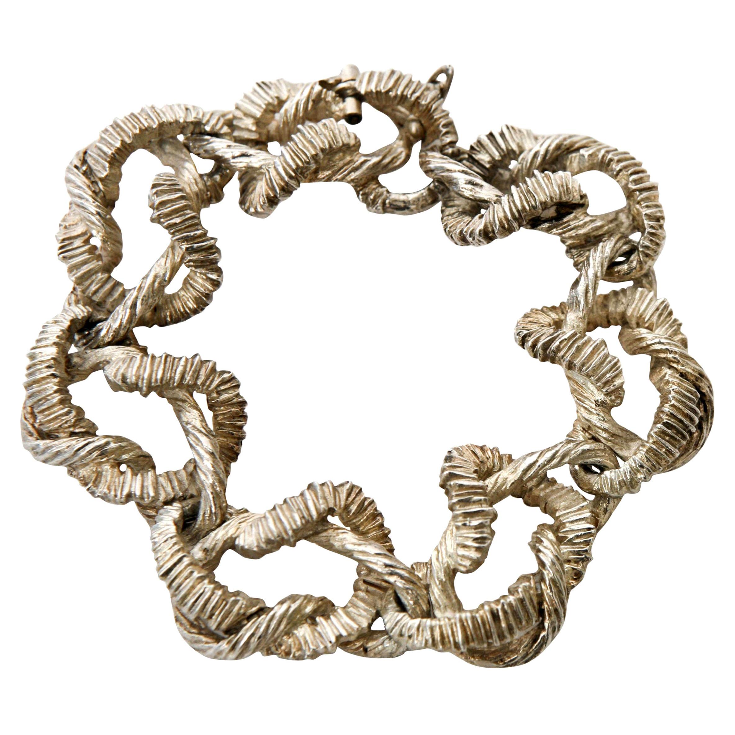 Vintage Sterling Silver Sculptural Link Bracelet, Italian 1960's