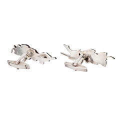 Vintage Sterling Silver Shakudo Bird and Floral Motif Cufflinks