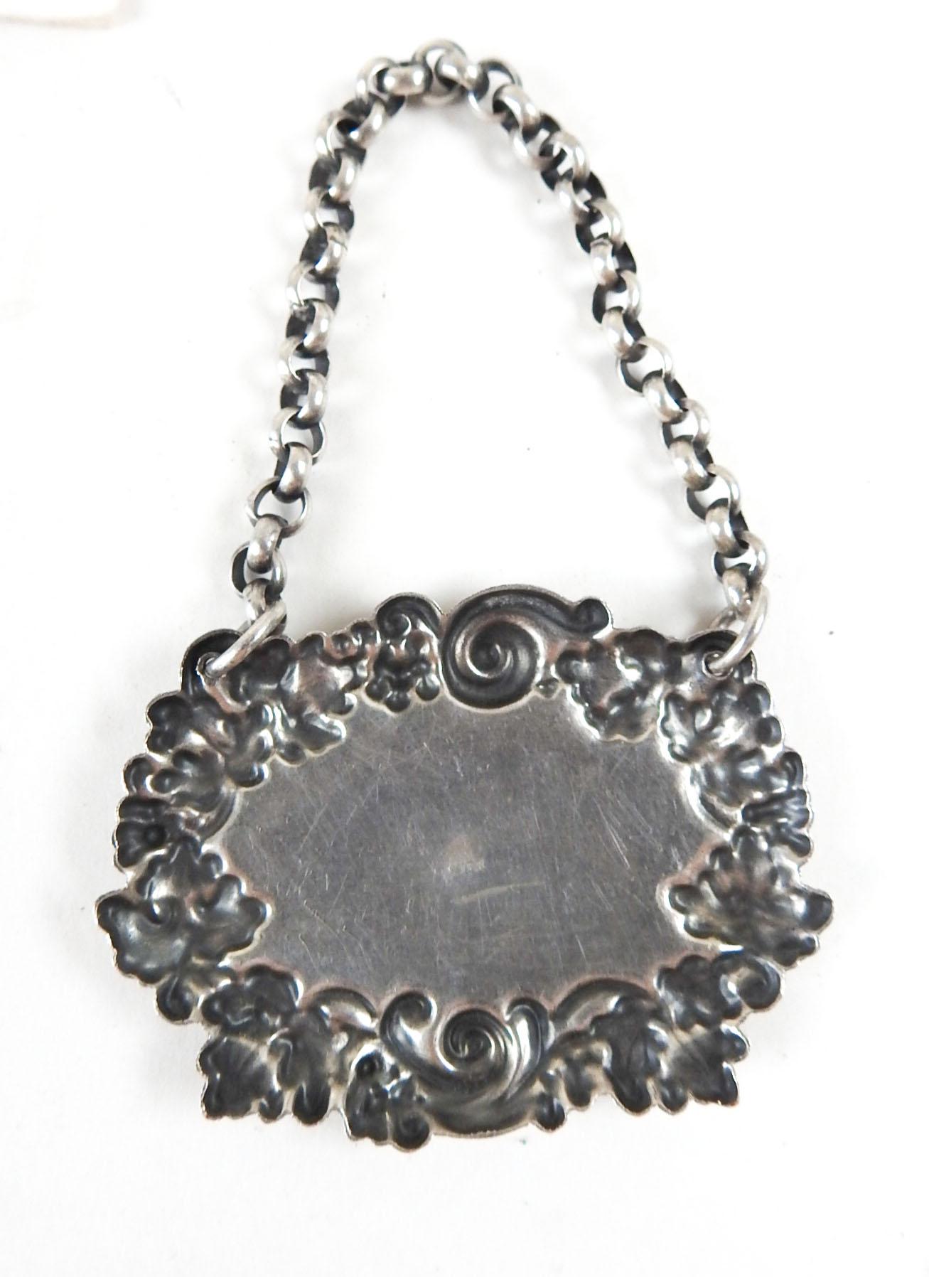 Art Nouveau Vintage Sterling Silver Sherry Hanging Liquor Tag For Sale