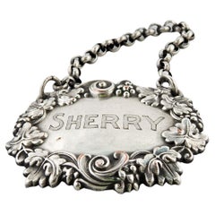 Vintage Sterling Silver Sherry Hanging Liquor Tag