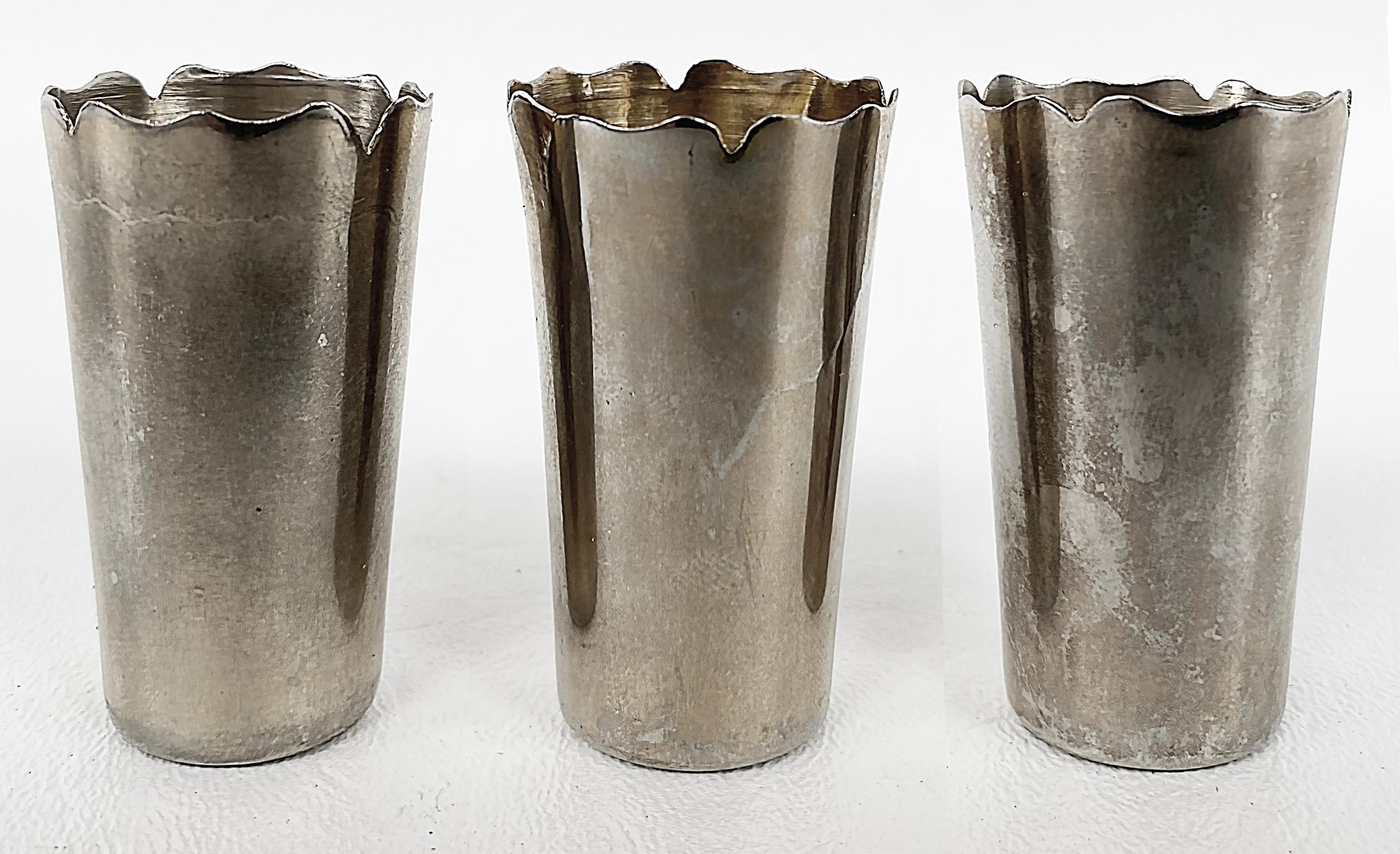 20th Century Vintage Sterling Silver Shot Glasses with Scalloped Edges, Set of Three
