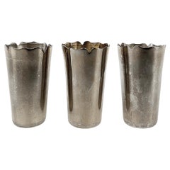 Vintage Sterling Silver Shot Glasses with Scalloped Edges, Set of Three