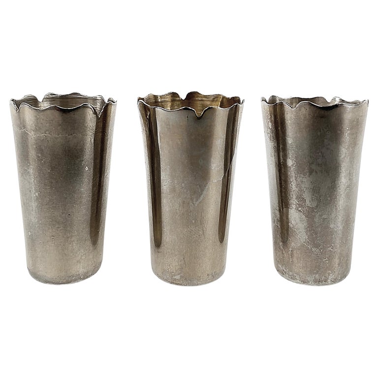 Vintage Sterling Silver Shot Glasses with Scalloped Edges, Set of Three