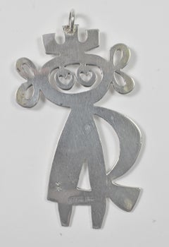 Vintage Sterling Silver Signed EK MIK Stousland Modernist Figural Pendant