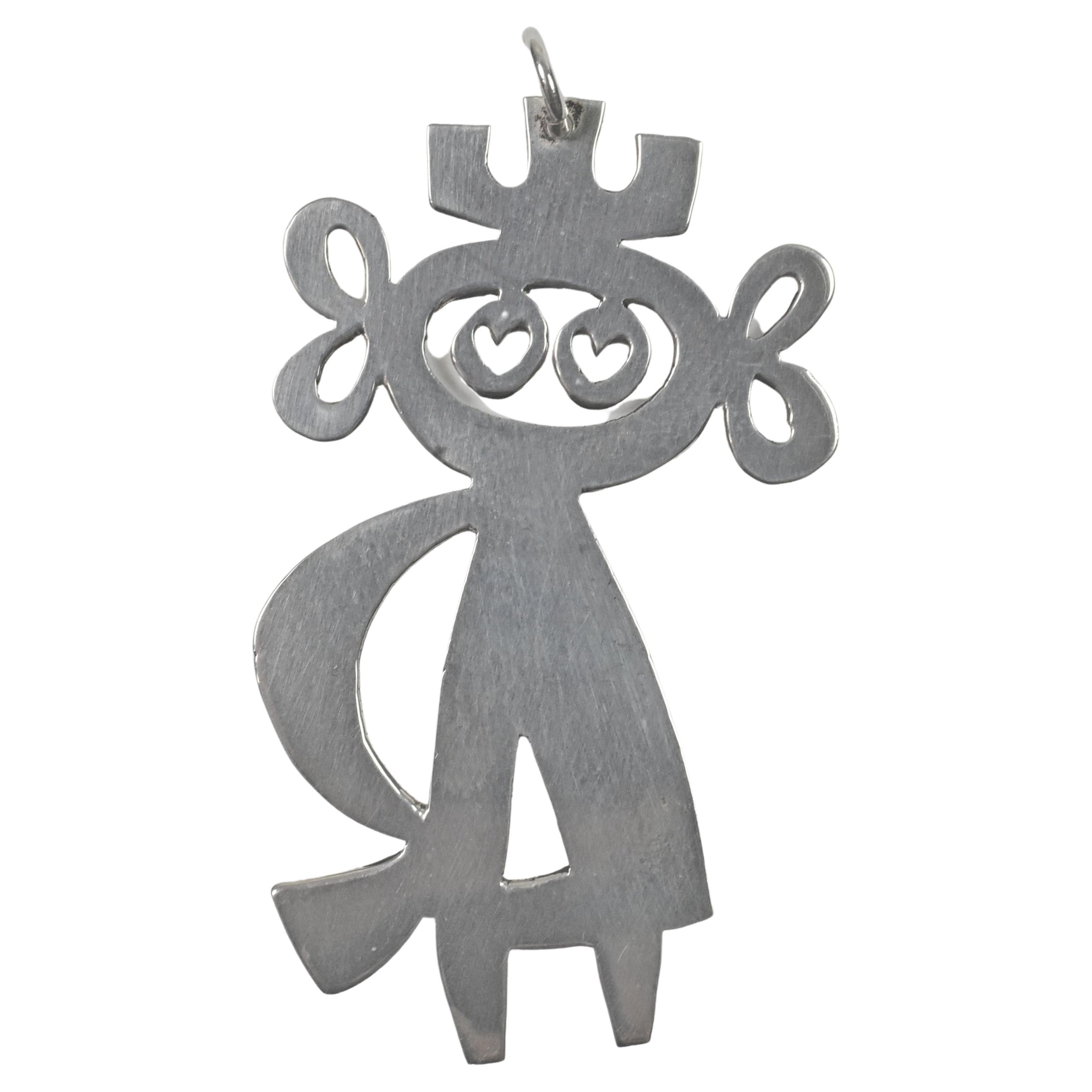 Stousland Modernistische figurale Vintage-Pendelleuchte aus Sterlingsilber, signiert EK MIK