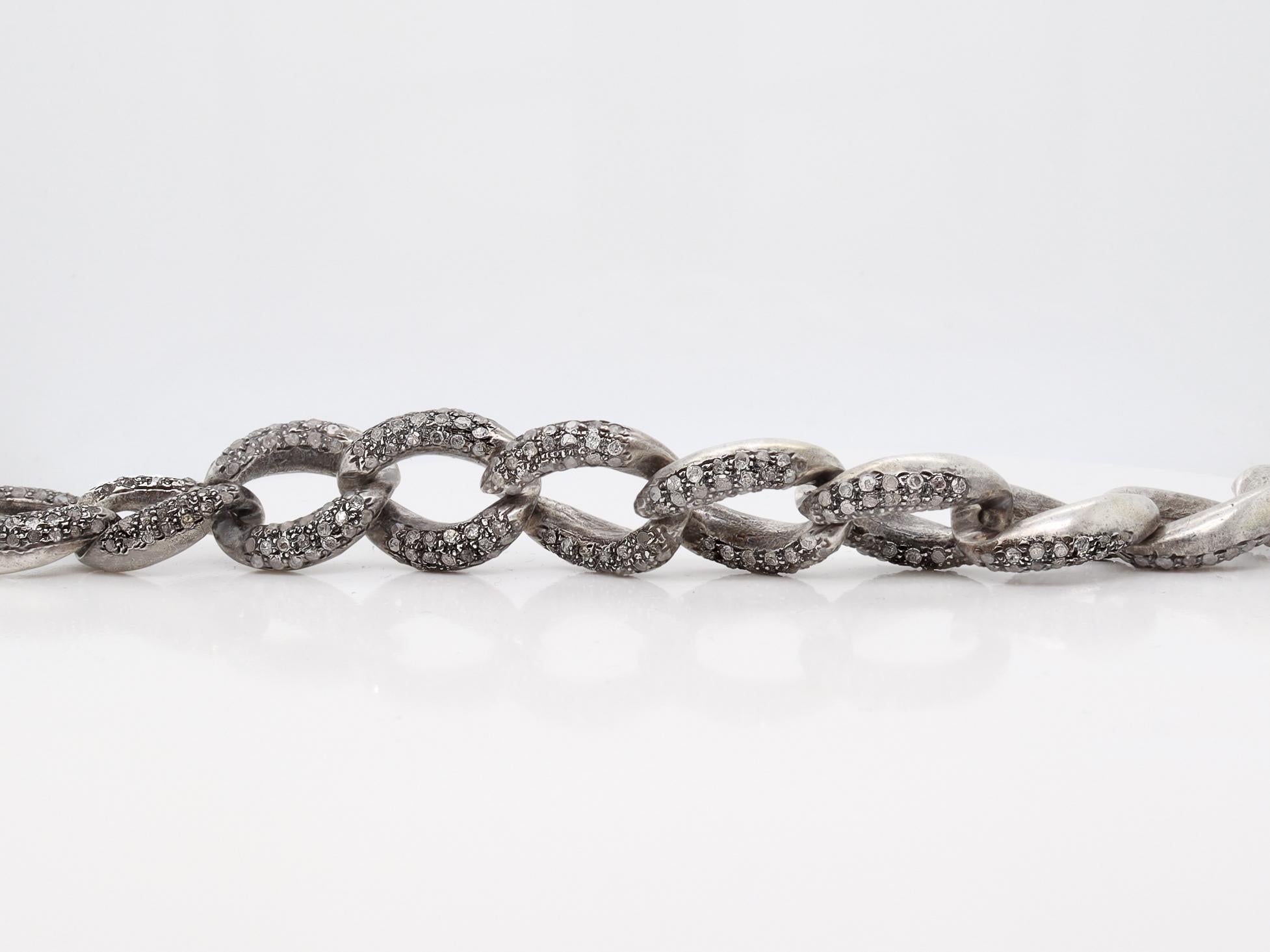 Vintage Sterling Silver & Single Cut Diamond Curb Link Chain or Necklace For Sale 4
